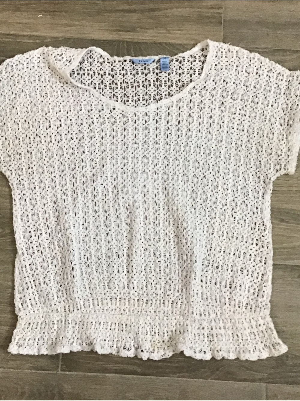 Lightweight Crochet Short-Sleeve Top - Cream